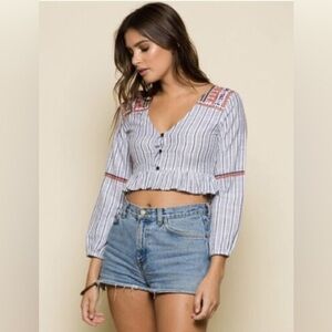 RAGA boho Embroidered‎ Sailor Crop Top sz S